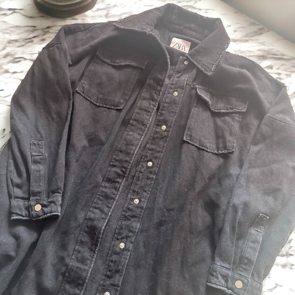Zara Black Denim Button Down Oversized Shirt Jacket - Picture 5 of 8